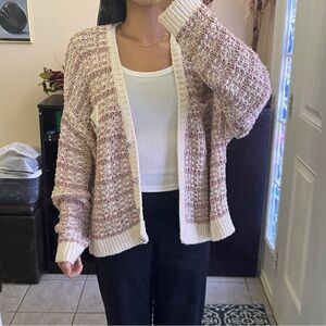 Zara tweed style Knit Cardigan in Pink and Cream